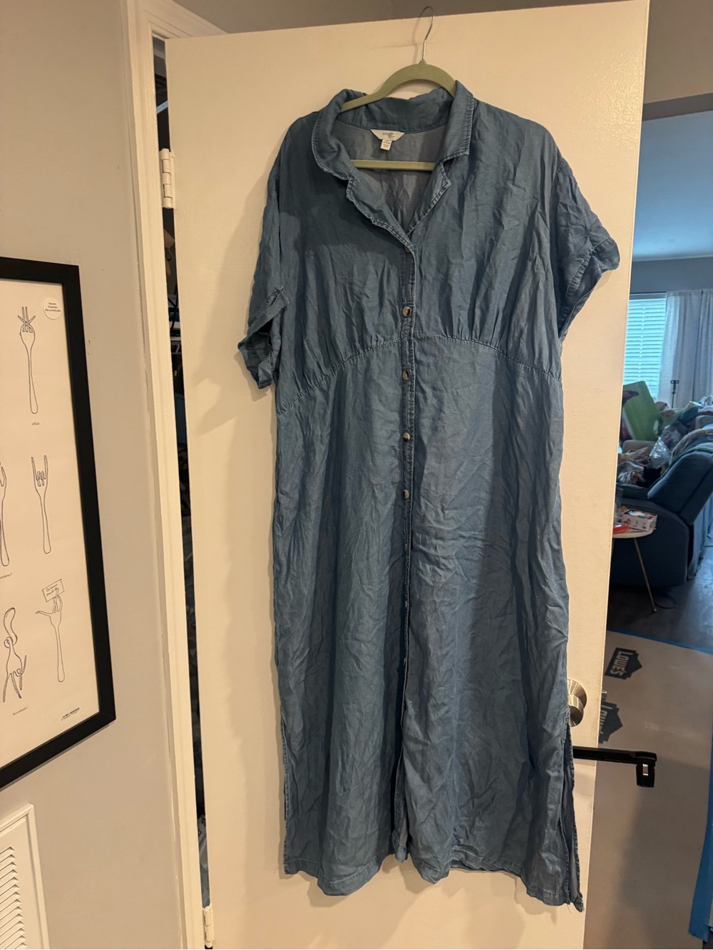 Terra & Sky Blue Denim-Style Button-Front Maxi Dress Women’s 2X Plus Size